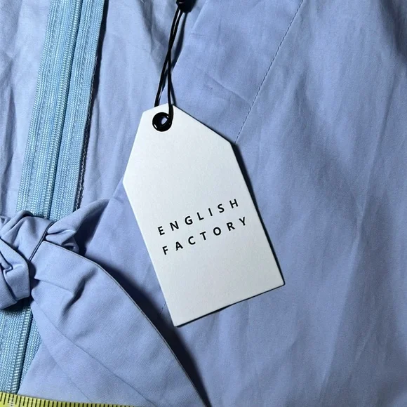 English Factory Light Blue Asymmetrical Tie Front Oxford like  Blouse - Picture 6 of 7
